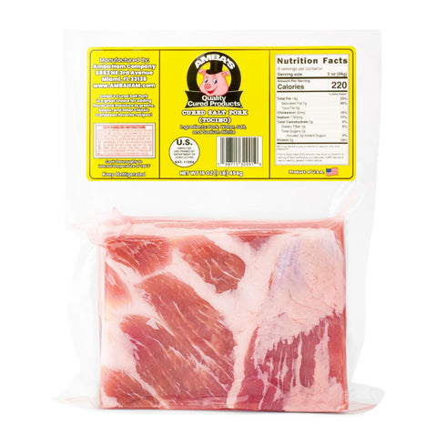 Amba's Quality Cured Products Cured Salt Pork (Tocino), Cured Pork Belly(Skin On), Net Weight 16oz (1lb)