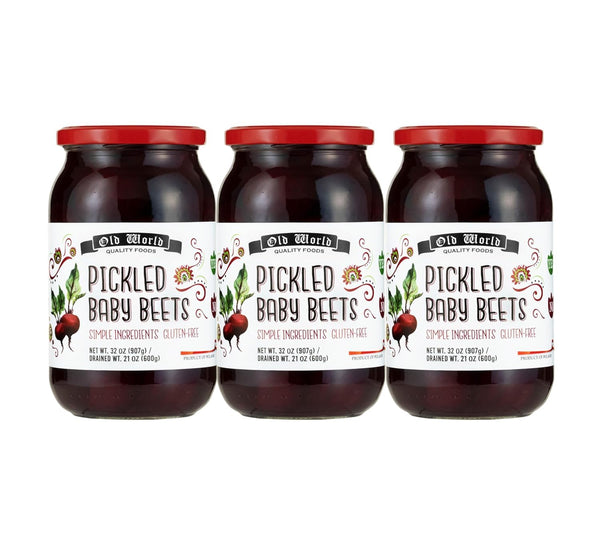 INIM Store Pickled Baby Beets, 32 oz Glass Jar (3-Pack) Whole Pickled Red Beets,
