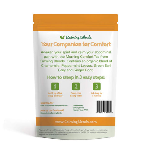 Calming Blends Morning Comfort Tea | Organic Ginger Root, Chamomile, Peppermint, Green Earl Grey, 36 cups