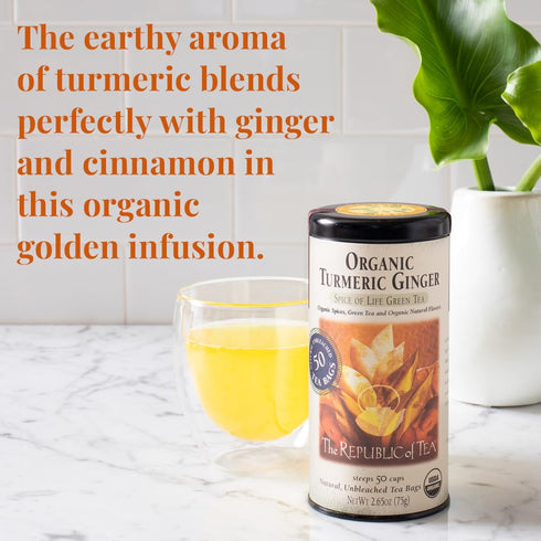 100 The Republic of Tea - Organic Turmeric Ginger Green Tea Super Refill, Tea Bags, Naturally Caffeinated