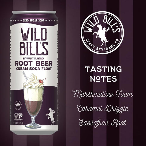 12oz 12-Pack) Root Beer - Wild Bill's Zero Sugar Cream Soda, Zero Artificial Colors, Flavors or Preservatives