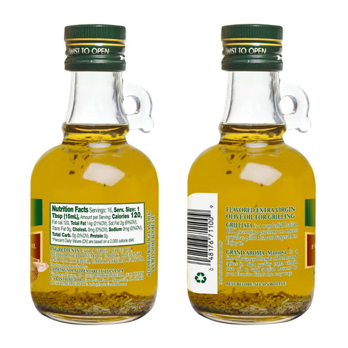 100% 8.5 oz (Pack 3) Mantova GrandAroma Grilliata Extra Virgin Olive Oil, made in Italy, cold-pressed, natural