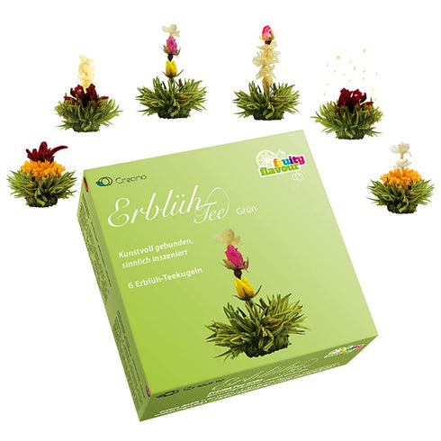 Creano Tea Flowers Mix - Blooming Green Tea, Fruity Flavored (Roses in 6 Varieties)