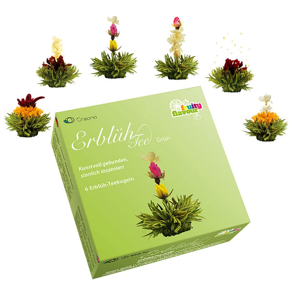 Creano Tea Flowers Mix - Blooming Green Tea, Fruity Flavored (Roses in 6 Varieties)