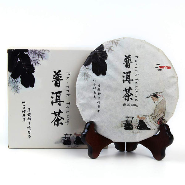 SANRAN Pu erh tea - Aged Ripe Puerh Tea Cake, Chinese Yunnan Fermented Black Teas, 7.1oz/Pack