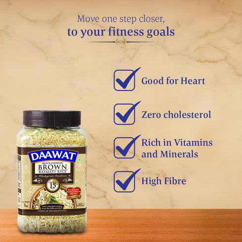 Pack, 1 (2.2 lb) Daawat Brown Basmati Rice | Whole Grain Long-Grain Rice | Naturally Aged & Aromatic | Healthy Everyday