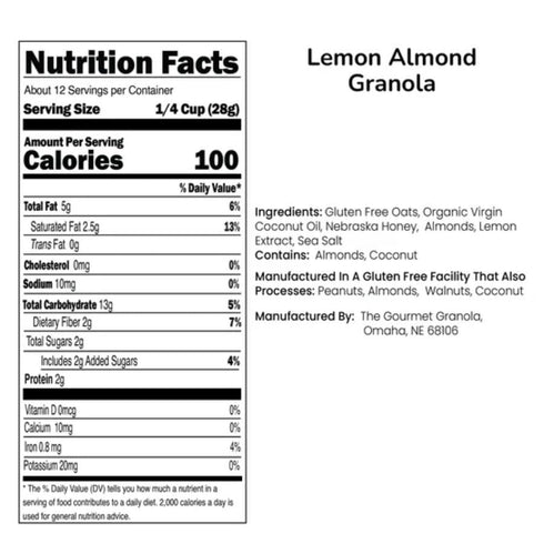 The Gourmet Granola 3-Pack, 12 oz. Refreshing Lemon Almond Granola | Bags | Savory or Sweet | Dairy, Gluten, Soy-Free |