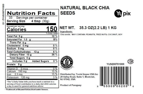 2.2 lb (35.2 oz), Omega-3, Yupik Raw Black Chia Seeds, Gluten-Free, Kosher, Vegan, Natural Seeds, Plant-Based