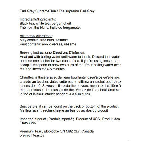 50 Harney & Sons Earl Grey Supreme Tea - Lemony Flavors,Presents and Party Favors - Bag of Sachets