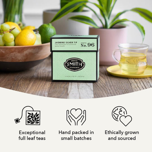 96 15 1.3oz Smith Teamaker Jasmine Silver Tip No. Green Tea with Jasmine Blossoms, Caffeinated, Sugar-Free, Sustainably