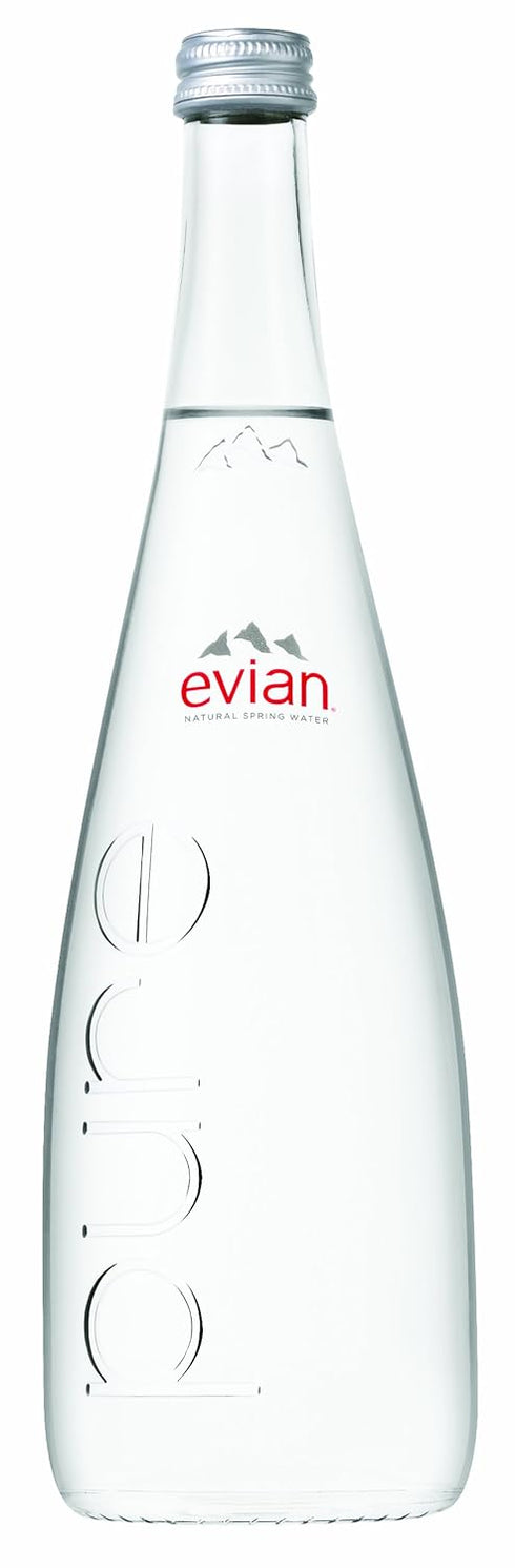 evian 25.4 oz (Pack 3 76.2) Natural Mineral Water, Glass Bottle of Total