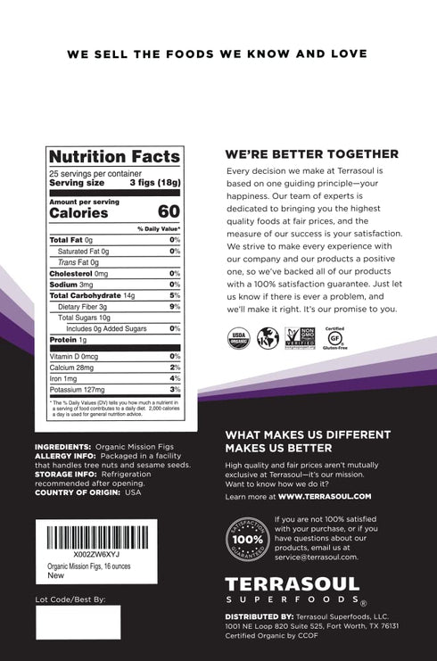 1 Lb Terrasoul Superfoods Organic Black Mission Figs, - Fresh | Sun-Ripened | No-Sugar Added