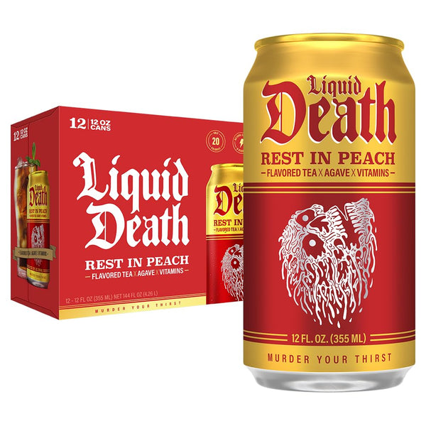 Liquid Death Iced Tea - Rest In Peach (Peach-Flavored Black Tea), Less