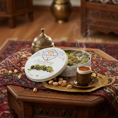 0.55 lb Zaitoune Pistachio Covered Turkish Delight | Stuffed with Delicious Nuts, Coated with Chopped Pistachios |