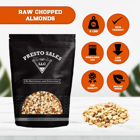 packaged 2 lbs. (32 oz.) Almonds, "Fresh and Delicious" Small chopped Raw, Perfectly Natural, Quality, Fresh, Ideal