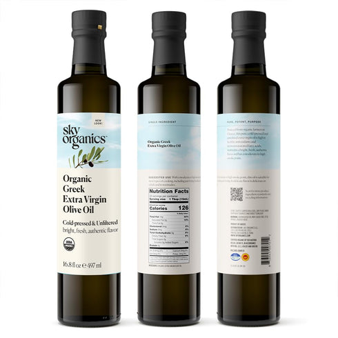 16.9 oz 100% Sky Organics - Organic Extra Virgin Olive Oil, fl - Cold Pressed & Unfiltered - Bright, Fresh, Authentic