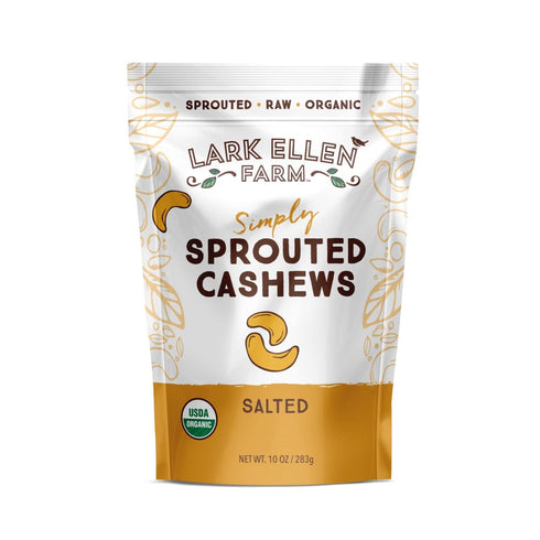 10 oz Lark Ellen Farm Sprouted Organic Certifed Cashews Unsalted - Bag, Non GMO, Keto Snacks, Paleo, Gluten Free