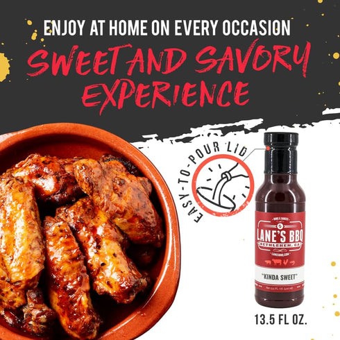 13.5 Oz Lane's Kinda Sweet BBQ Sauce, All-Natural Chicken Marinade Barbecue Sauce, Perfect for Beef, Pork, Marinated