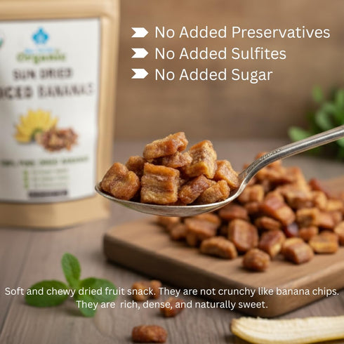 (12.6 OZ) Organic Sun Dried Bananas Diced Fruit Pieces - Healthy Thai Natural Fruit Snacks - Soft and Chewy - No Sugar