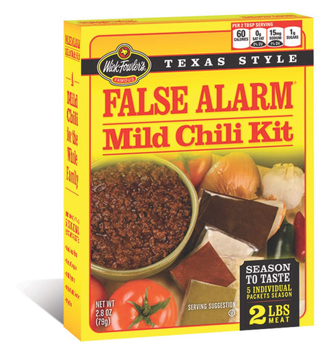 Packs 2.8oz (Pack 8) Wick Fowler's False Alarm Mild Chili Kit, Texas Style Chili Seasoning Mix with Individual