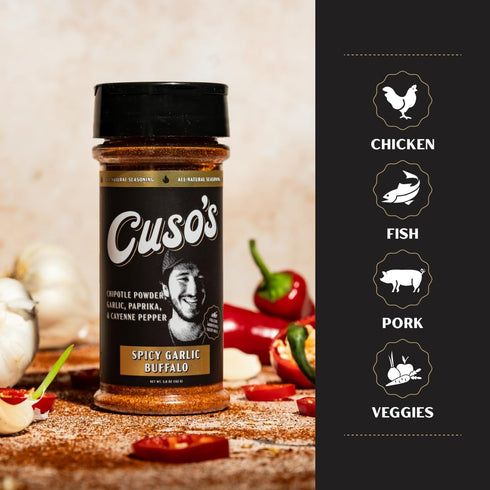 1 Count 5 oz Cuso's Spicy Garlic Buffalo BBQ Rub - Garlic Seasoning - Chicken Wing Seasoning, Spices for Grill