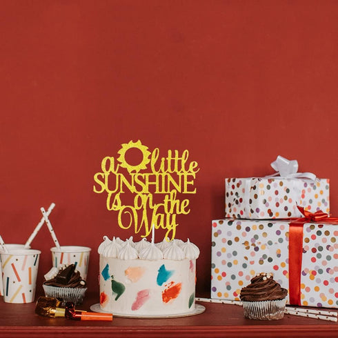 A Little Sunshine Is On The Way Cake Topper Gold Glitter You Are My Sunshine Baby Shower Cake Topper for Sun Theme Baby