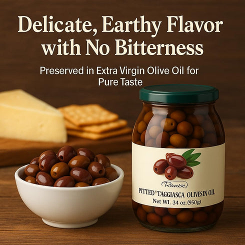 34oz (950g) Ranise Pitted Taggiasca Olives in Extra Virgin Olive Oil - Authentic Taggiasca Olives from Liguria, Italy