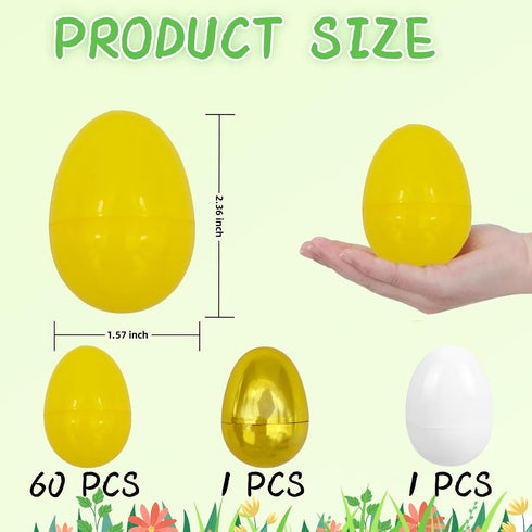 60 1 1 GCQJOQ Easter Eggs Plastic Fillable Easter Eggs Bulk for Easter Theme Party Favor, Yellow Eggs, Gold Egg, White