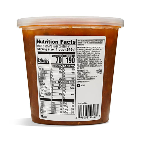 WHOLE FOODS KITCHENS 24 OZ Whole Foods Market Kitchens Harvest Lentil Soup