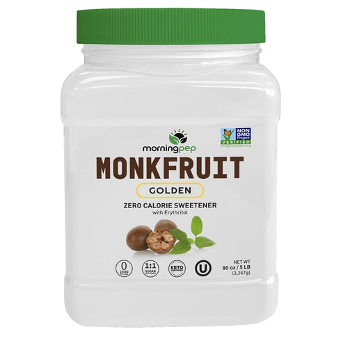 Morning Pep Monk Fruit Sweetener, golden Sugar Substitute, 5 lb, Keto Friendly,