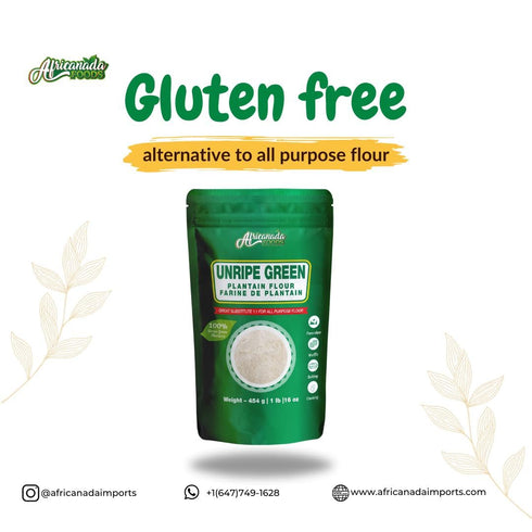 Africanada Foods 454g (1 lb) Unripe Green Plantain Flour Gluten-Free, All-Natural, Non-GMO | Great for Baking, Cooking