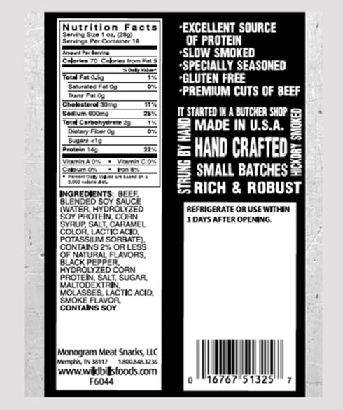 16 Pack Wild Bills Hickory Smoked Beef Jerky Pieces Ounce