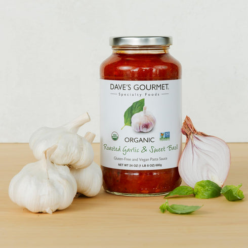 24 oz (Pack 3 Dave's Gourmet Organic Roasted Garlic & Sweet Basil Pasta Sauce, of Jars) - Vegan & Gluten-Free Pasta