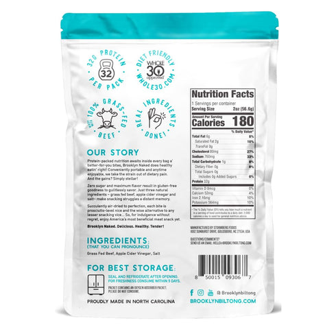 (2 oz, Pack 2) 30 Brooklyn Naked Tender Strips - of Chewy Air Dried Grass Fed Protein Snacks Sugar Free Beef Jerky