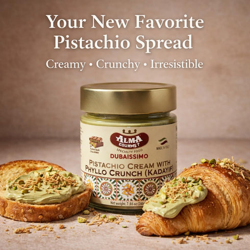 7.05oz (200g) Alma Gourmet Dubaissimo Pistachio Cream with Kadayif - Original Dubai Chocolate Filling, Pistachio Paste