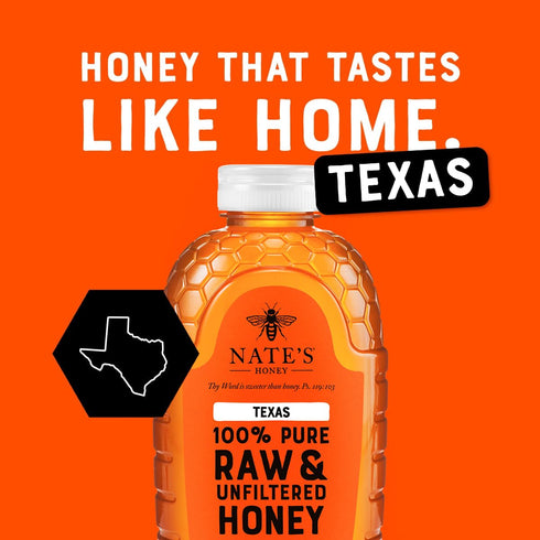 100% 32 oz. Nate's Texas Pure, Raw & Unfiltered Honey - Squeeze Bottle - All-natural Sweetener