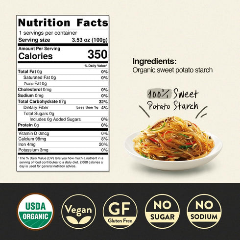 3.5oz (100g), 4 PACK Chung Jung One Korean Sweet Potato Glass Noodle, Non GMO (Gluten Free), Vegan, No Sodium, No Sugar