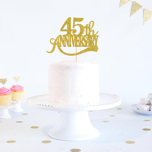 Gold Glitter 45th Anniversary Cake Topper for Happy 45th Wedding Anniversary / Birthday Party Decorations