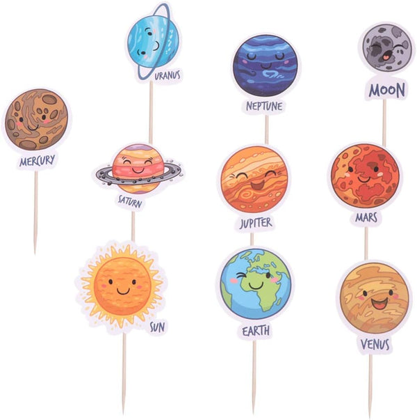 iMagitek 30 Pcs Solar System Cupcake Toppers for Kids Birthday Party, Space Theme