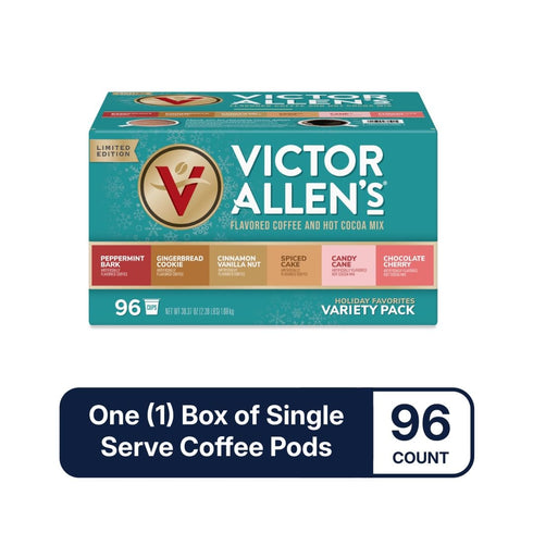 Pack, 96 Count, Victor Allen's Coffee Holiday Favorites Coffee & Hot Cocoa Variety Single Serve Cups & Coffee Pods