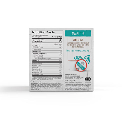 Super Organics Awake Black Tea Pods, 10ct, with Superfoods & Probiotics, Keurig K-Cup Compatible, USDA Organic