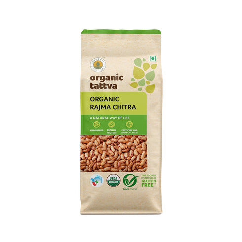 Organic Tattva Speckled Kidney Beans (Rajma Chitra), 500g USDA Certified