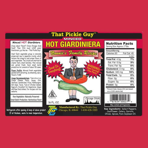 That Pickle Guy 24-ounce Minced All Natural Chicago Style HOT Giardiniera, Raw;
