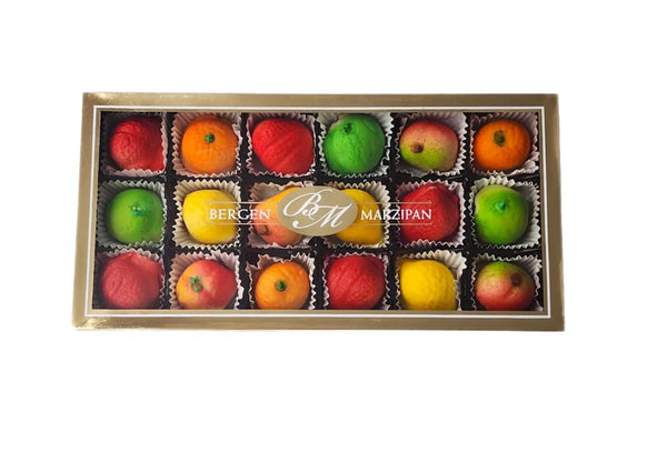 Bergen Marzipan Assorted Fruit Candy 8 oz Box Gourmet Almond Paste Fruit