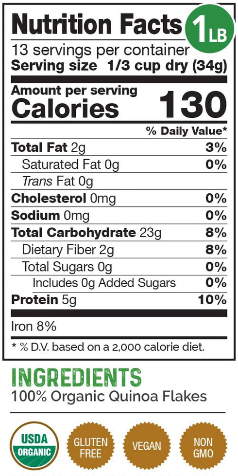 1 LB HerbaZest Quinoa Flakes Organic USDA Certified, Vegan & Gluten Free Superfood Perfect with Yogurt, Cereal