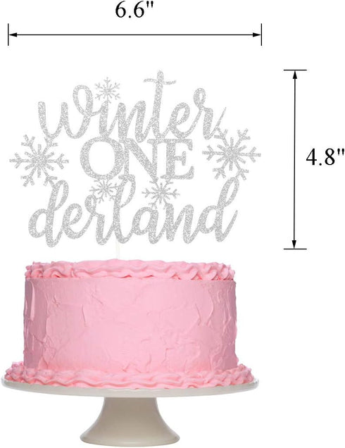 Silver Glitter Winter Onederland 1st Birthday Cake Topper, Winter Wonderland Cake Decorations