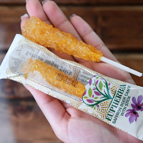 25 Pack, 16Oz, 450 (25x18g) EUPHERBIA Saffron Rock Candy Sticks, Pure Crystalline Elegance, Handcrafted Sweetness