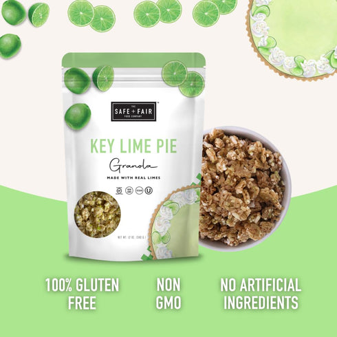 12oz, 6 Pack Safe + Fair Key Lime Pie Granola Gluten-Free, Dairy-Free & Vegan Snack Allergen-Free, Non-GMO, and No