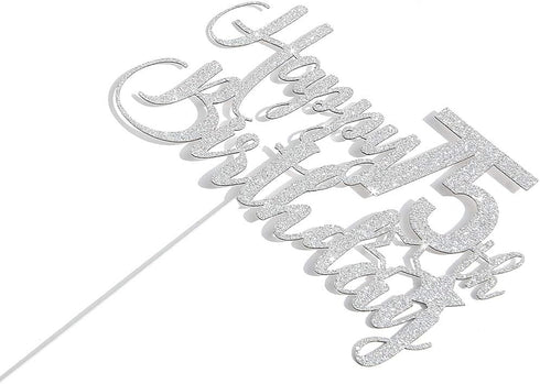 Silver Glitter Happy 75th Birthday Cake Topper - 75th Birthday Party Decoration, 75th Birthday Cake Topper