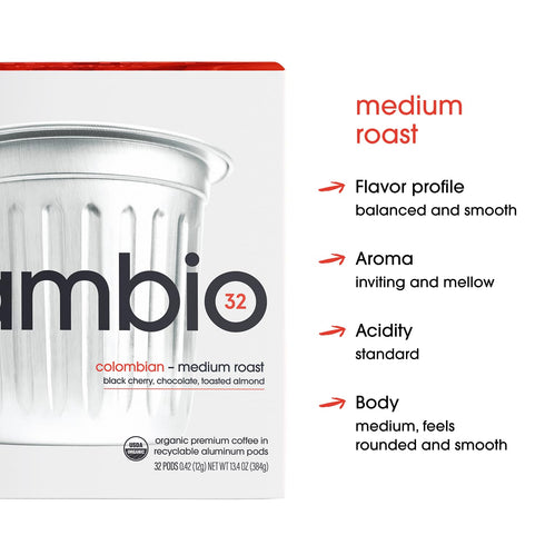 60 Count Cambio Roasters Colombian Medium Roast Organic Coffee Pods - The Only Organic Recyclable Aluminum Coffee Pods